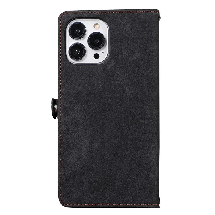 Per iPhone 15 Pro Foldable Stand Wallet Case 9 Slot Card Slots Tasca con Cerniera Custodia in Pelle PU con Cinturino - Nero