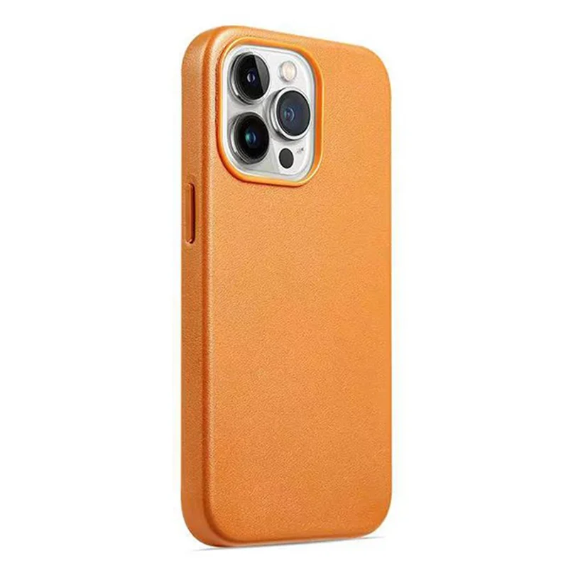 Anti-Drop Phone Cover for iPhone 15 Pro Magnetic PU+PC Phone Case Compatible with MagSafe Charger - Orange