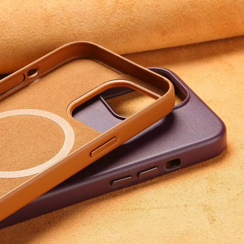 Anti-Drop Phone Cover for iPhone 15 Pro Magnetic PU+PC Phone Case Compatible with MagSafe Charger - Orange