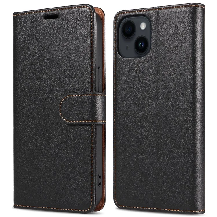 001 Pour iPhone 15 Plus Wallet PU Leather Stand Cover Magnetic Closure Phone Case RFID Blocking Function Shell - Noir