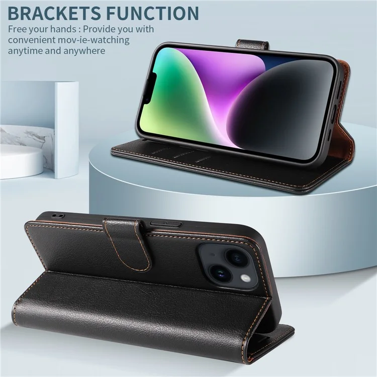 001 Pour iPhone 15 Plus Wallet PU Leather Stand Cover Magnetic Closure Phone Case RFID Blocking Function Shell - Noir
