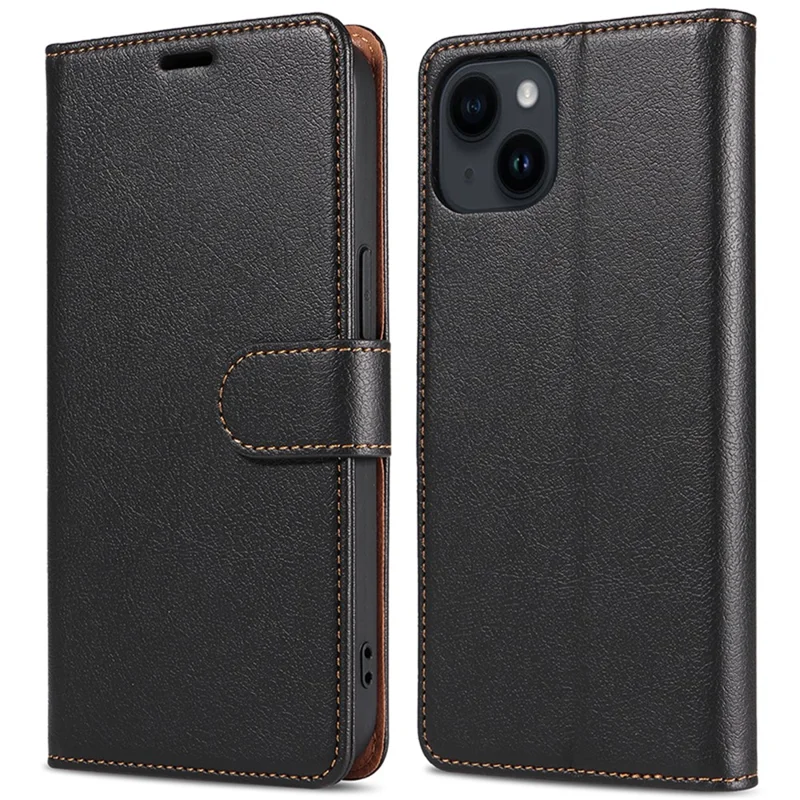001 For iPhone 15 Pro Max Magnetic Closure Phone Case RFID Blocking Wallet  PU Leather Stand Cover - Black