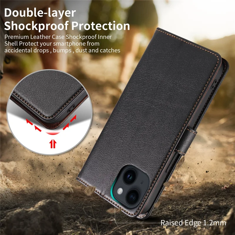 001 For iPhone 15 Pro Max Magnetic Closure Phone Case RFID Blocking Wallet  PU Leather Stand Cover - Black