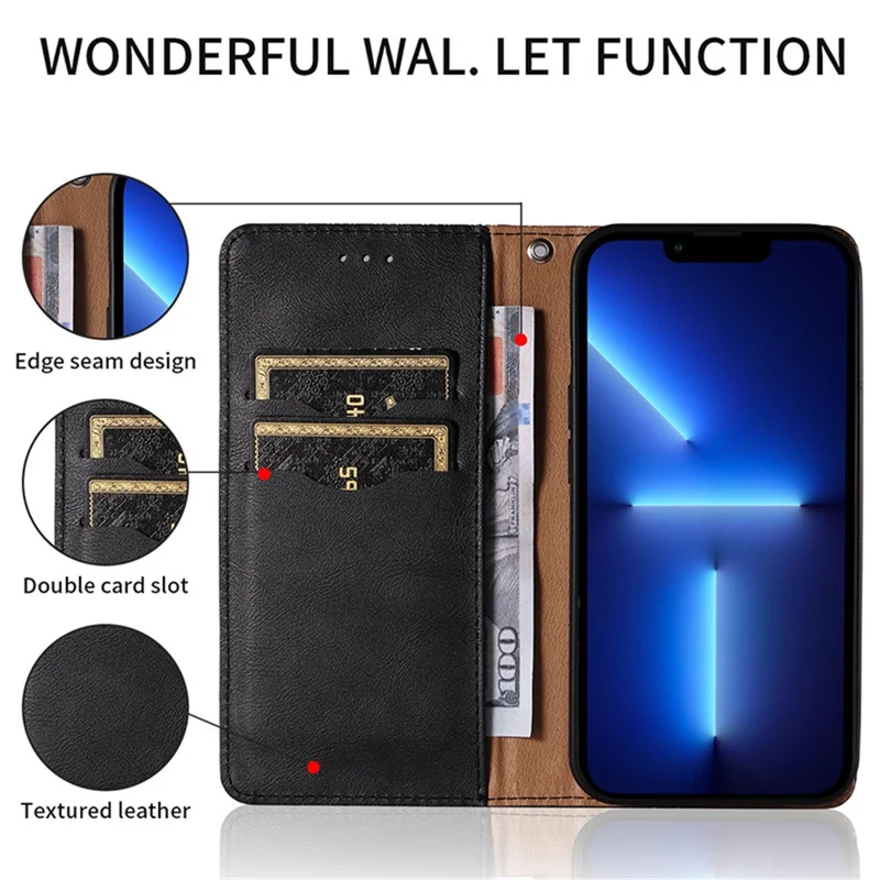 For iPhone 15 Plus Magnetic Closing Phone Case Imprinted PU Leather Wallet Stand Cover with Hand Strap - Red