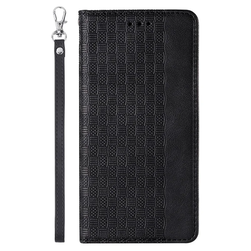 For iPhone 15 Plus Magnetic Closing Phone Case Imprinted PU Leather Wallet Stand Cover with Hand Strap - Red