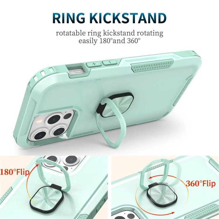 PC + Silicone Phone Case for iPhone 15 , Rotary Ring Kickstand Protective Phone Cover - Green