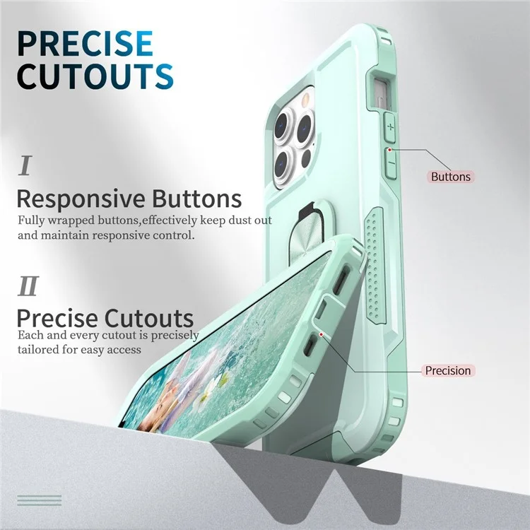 Para iPhone 15 Plus Rotary Ring Kickstand PC + Silicone Case Drop-proof Cell Phone Cover - Verde