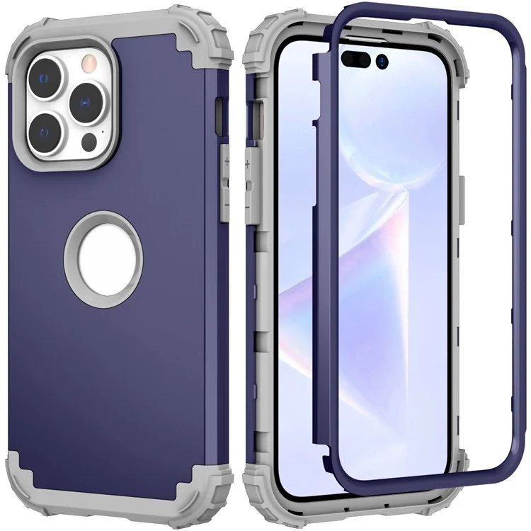 Para iPhone 15 Pro PC+Silicone Phone Case 3-in-1 Protective Phone Cover - Navy Blue
