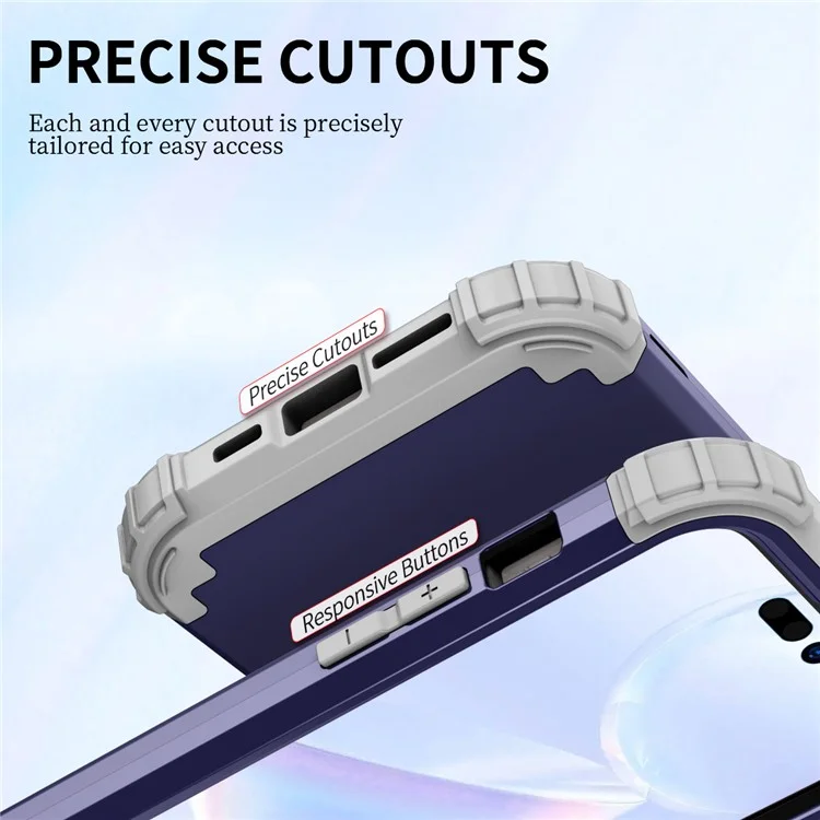 Para iPhone 15 Pro PC+Silicone Phone Case 3-in-1 Protective Phone Cover - Navy Blue