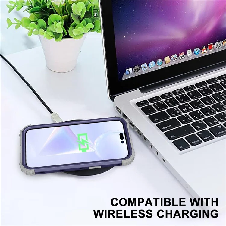 Para iPhone 15 Pro PC+Silicone Phone Case 3-in-1 Protective Phone Cover - Navy Blue
