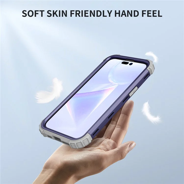 Para iPhone 15 Pro PC+Silicone Phone Case 3-in-1 Protective Phone Cover - Navy Blue