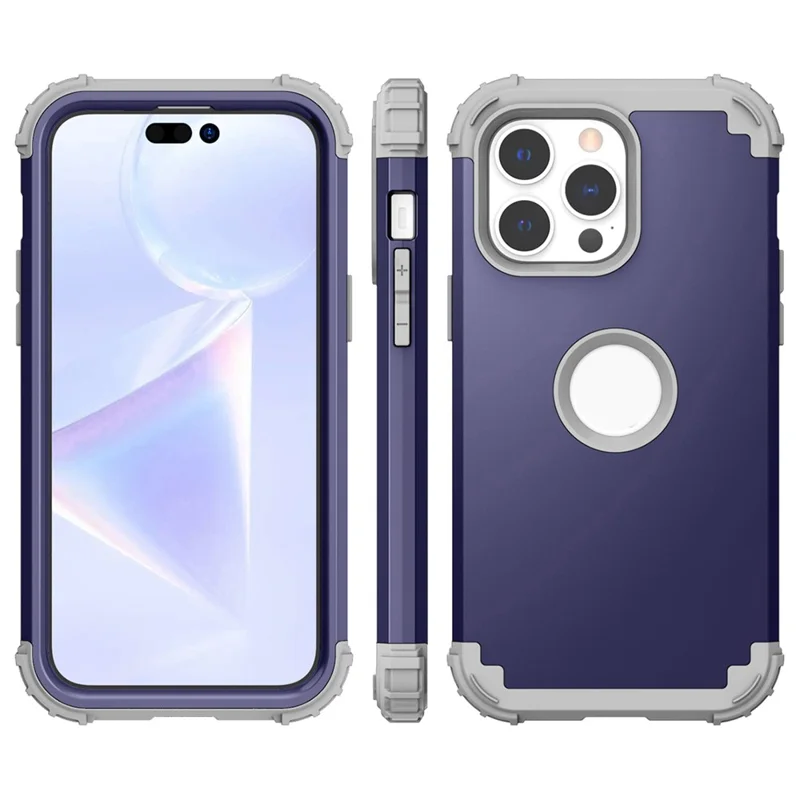Для iPhone 15 Pro Max 3-in-1 ПК+силиконовый чехол для телефона Ударопрочный чехол для мобильного телефона - Темно-синий