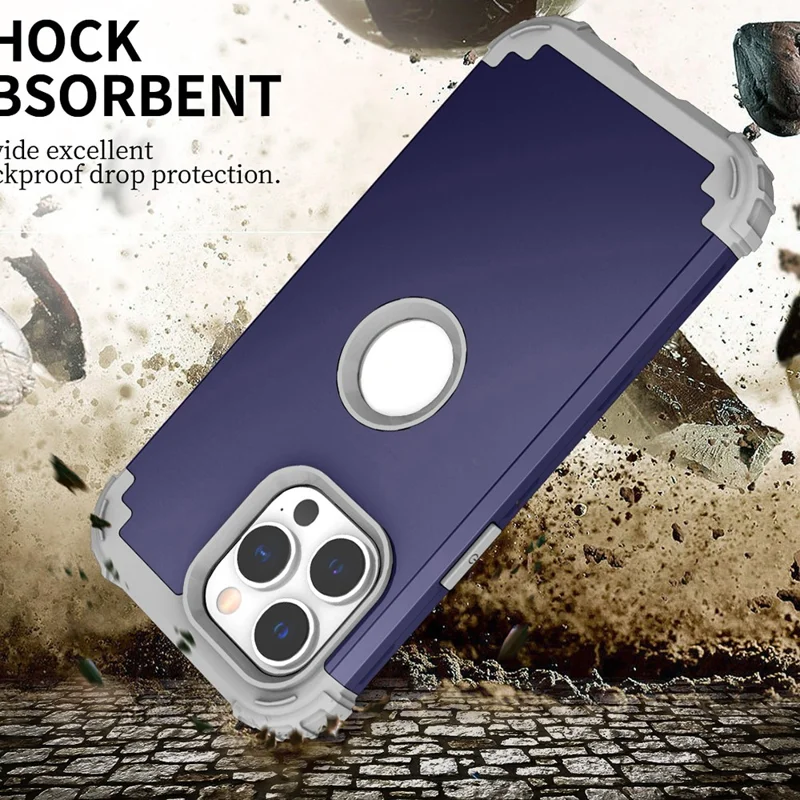 Для iPhone 15 Pro Max 3-in-1 ПК+силиконовый чехол для телефона Ударопрочный чехол для мобильного телефона - Темно-синий