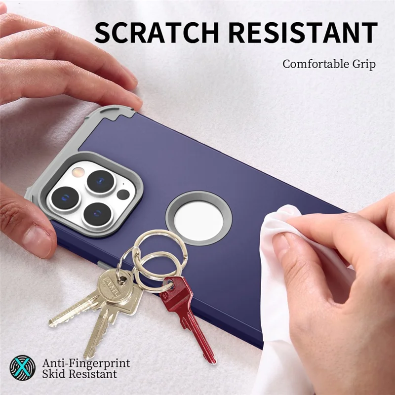 Для iPhone 15 Pro Max 3-in-1 ПК+силиконовый чехол для телефона Ударопрочный чехол для мобильного телефона - Темно-синий