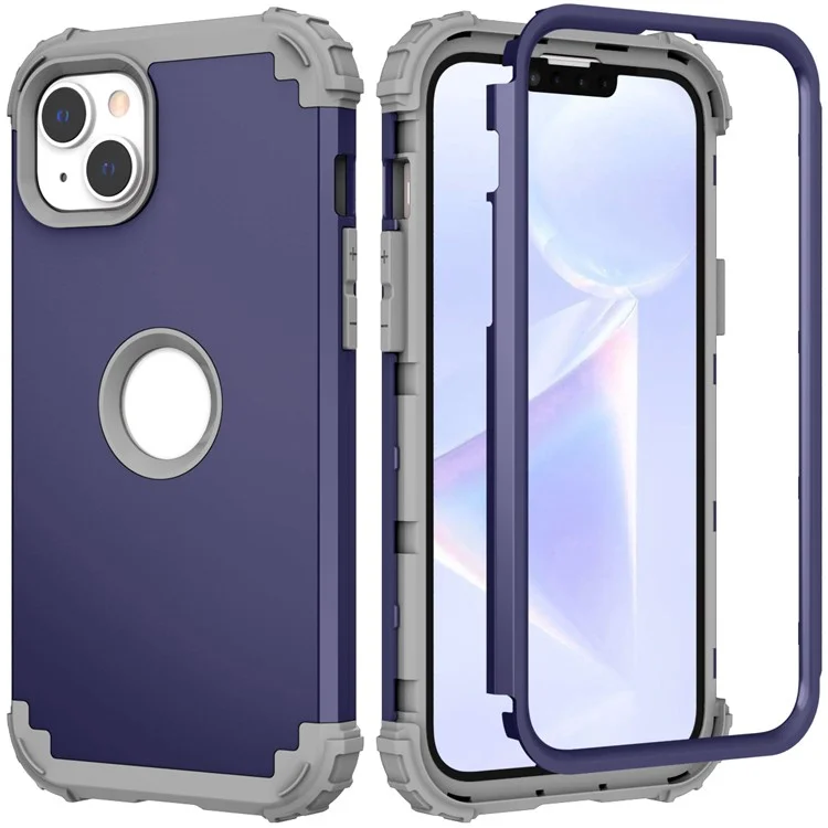 Per iPhone 15 Plus PC+Silicone 3-in-1 Phone Case Thickened Corner Shockproof Phone Cover - Navy Blue