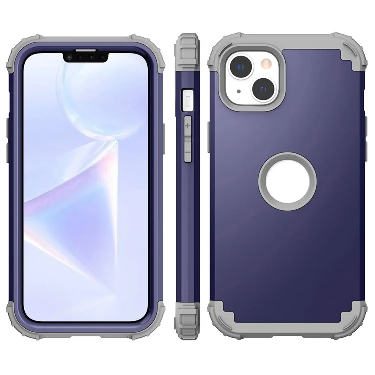 Per iPhone 15 Plus PC+Silicone 3-in-1 Phone Case Thickened Corner Shockproof Phone Cover - Navy Blue