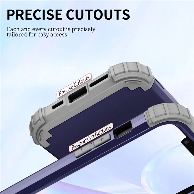 Per iPhone 15 Plus PC+Silicone 3-in-1 Phone Case Thickened Corner Shockproof Phone Cover - Navy Blue