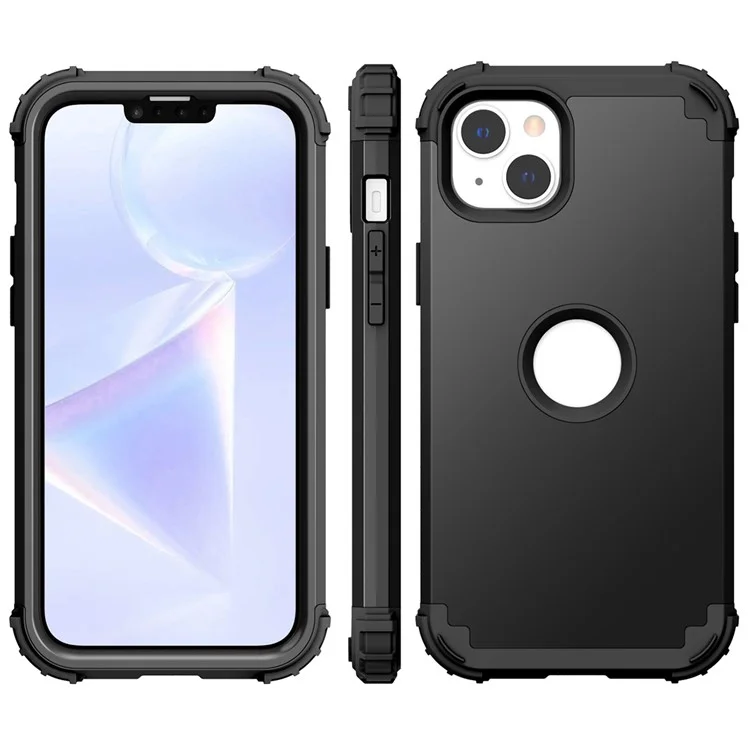 Противоударный чехол для мобильного телефона для iPhone 15, PC+Silicone 3-in-1 Phone Back Cover - Черный