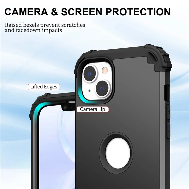 Противоударный чехол для мобильного телефона для iPhone 15, PC+Silicone 3-in-1 Phone Back Cover - Черный