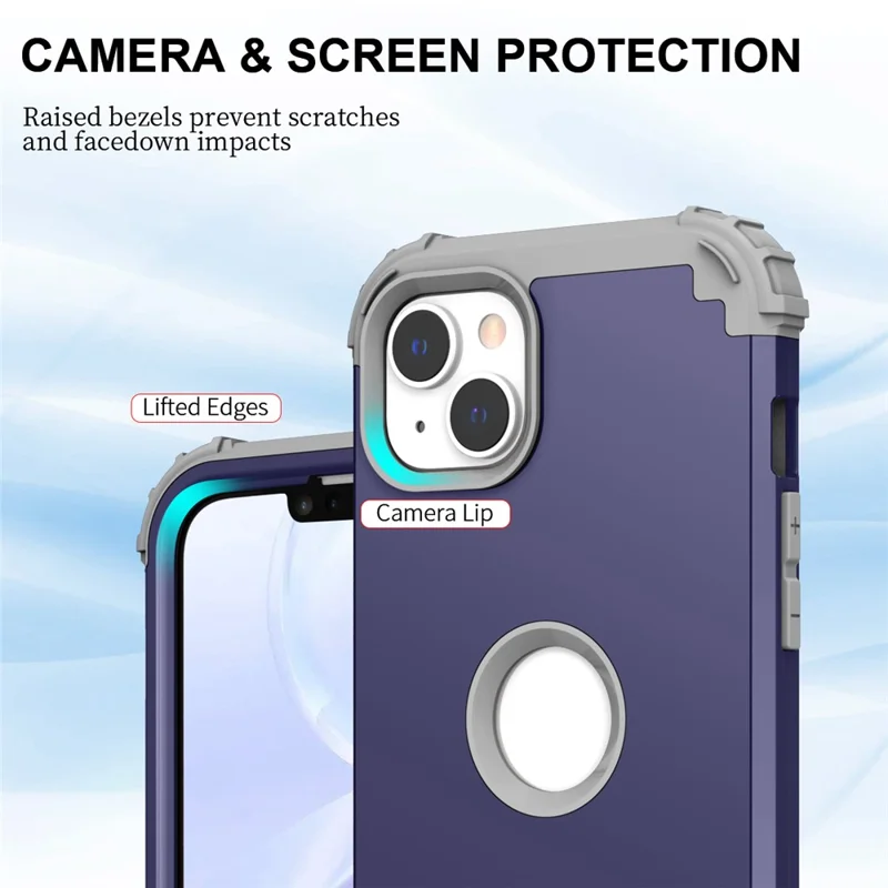 Anti-scratch Mobile Phone Case for iPhone 15 , PC+Silicone 3-in-1 Phone Back Cover - Navy Blue
