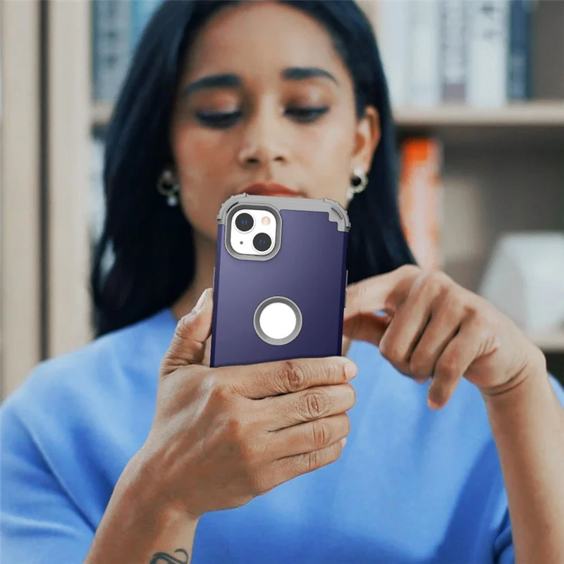Anti-scratch Mobile Phone Case for iPhone 15 , PC+Silicone 3-in-1 Phone Back Cover - Navy Blue