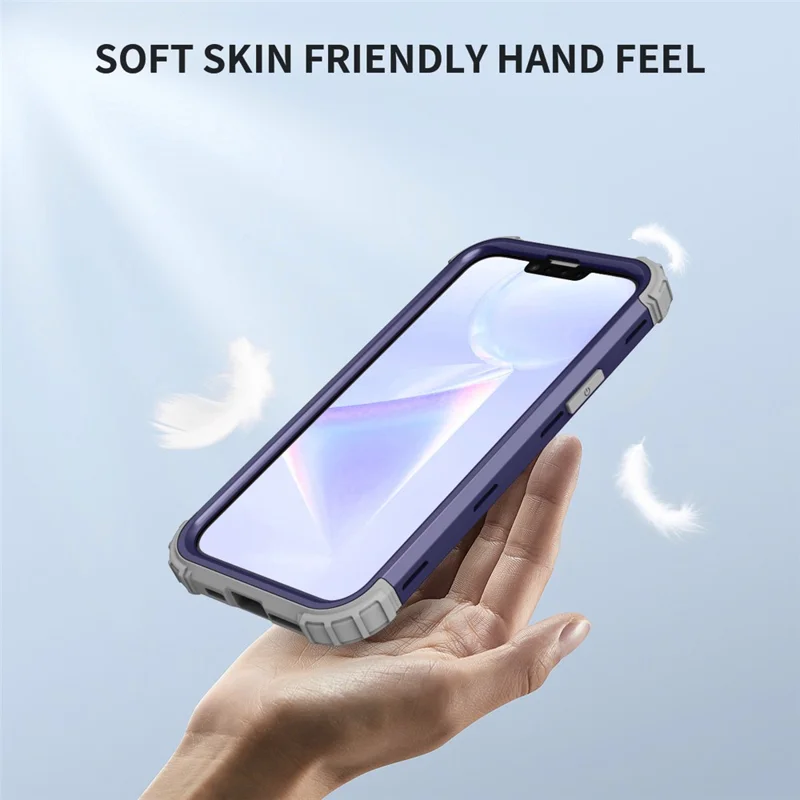 Anti-scratch Mobile Phone Case for iPhone 15 , PC+Silicone 3-in-1 Phone Back Cover - Navy Blue