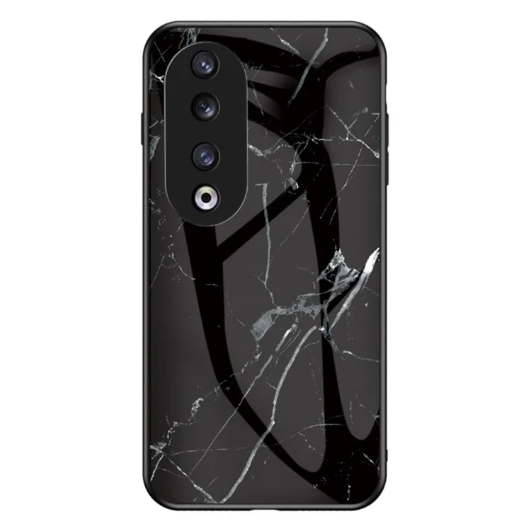 Marble Pattern Cover for Honor 90 Pro , PC+TPU+Tempered Glass Anti-scratch Phone Case - Black Marble