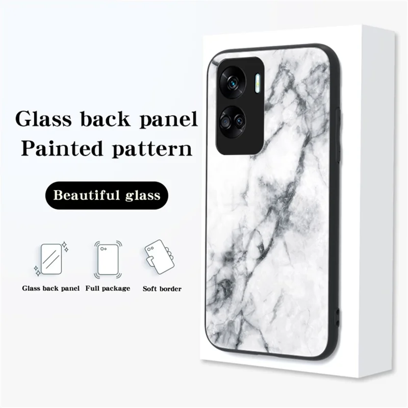 For Honor 90 Lite 5G Marble Pattern Anti-drop Phone Case PC+TPU+Tempered Glass Cover - Flying Pigeon Marble