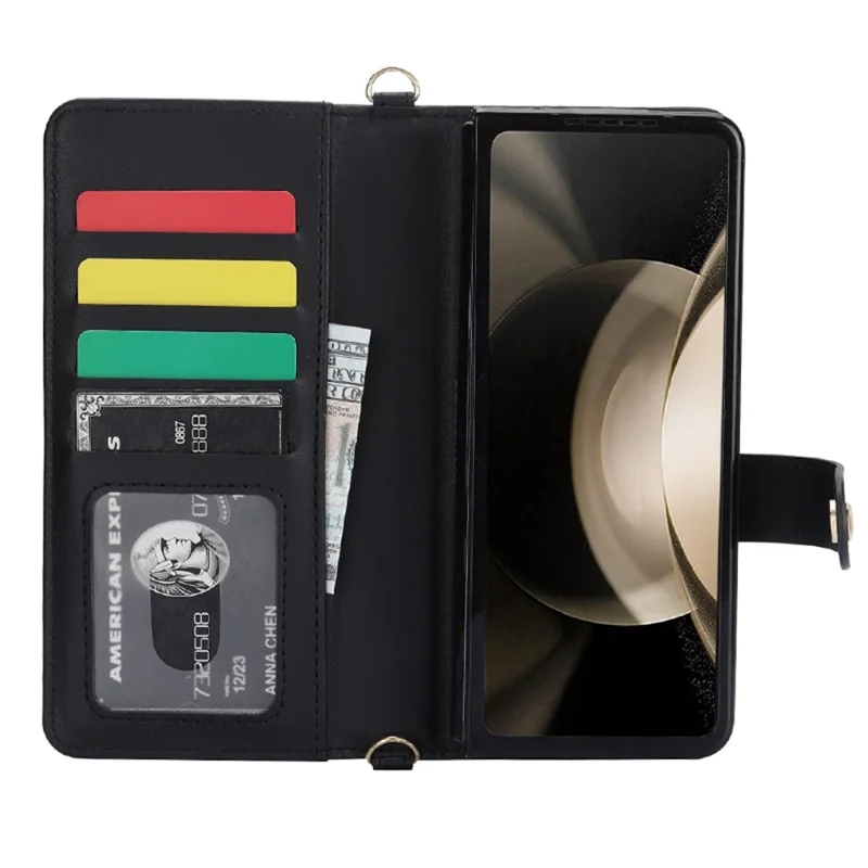 ZD 028 For Samsung Galaxy Z Fold5 5G PC+PU Leather Flip Cover Shockproof Wallet Phone Case with Straps - Black