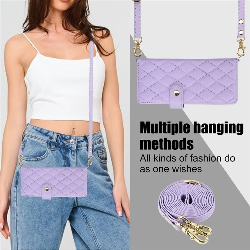 For Samsung Galaxy Z Fold5 5G PC+PU Leather Flip Cover Shockproof Wallet Phone Case with Straps - Purple
