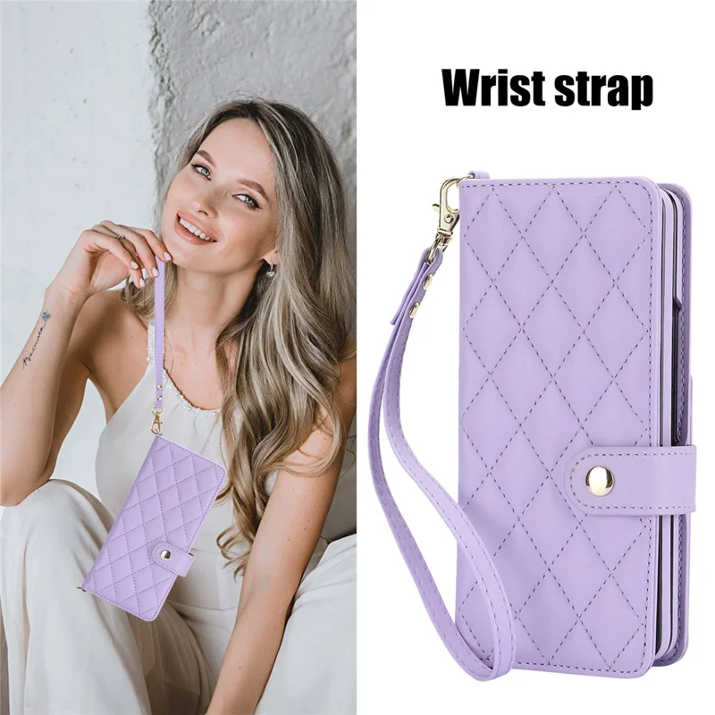 For Samsung Galaxy Z Fold5 5G PC+PU Leather Flip Cover Shockproof Wallet Phone Case with Straps - Purple