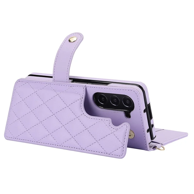 For Samsung Galaxy Z Fold5 5G PC+PU Leather Flip Cover Shockproof Wallet Phone Case with Straps - Purple