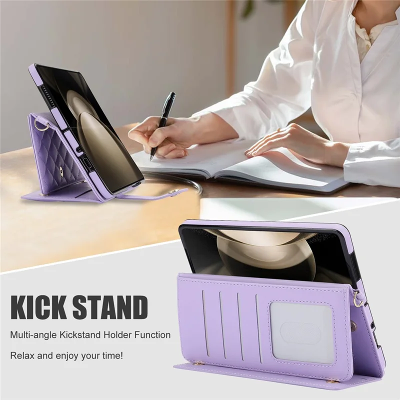 For Samsung Galaxy Z Fold5 5G PC+PU Leather Flip Cover Shockproof Wallet Phone Case with Straps - Purple