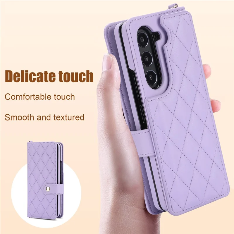For Samsung Galaxy Z Fold5 5G PC+PU Leather Flip Cover Shockproof Wallet Phone Case with Straps - Purple