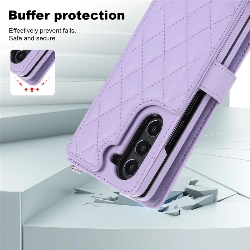 For Samsung Galaxy Z Fold5 5G PC+PU Leather Flip Cover Shockproof Wallet Phone Case with Straps - Purple