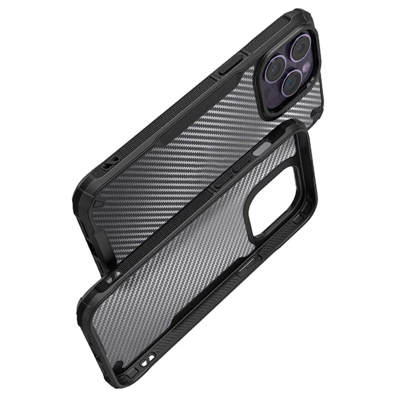 Voor iPhone 15 Hoesje Krasbestendig Vier Hoeken Schokabsorberend Koolstofvezelstructuur PC+TPU Telefoonhoesje