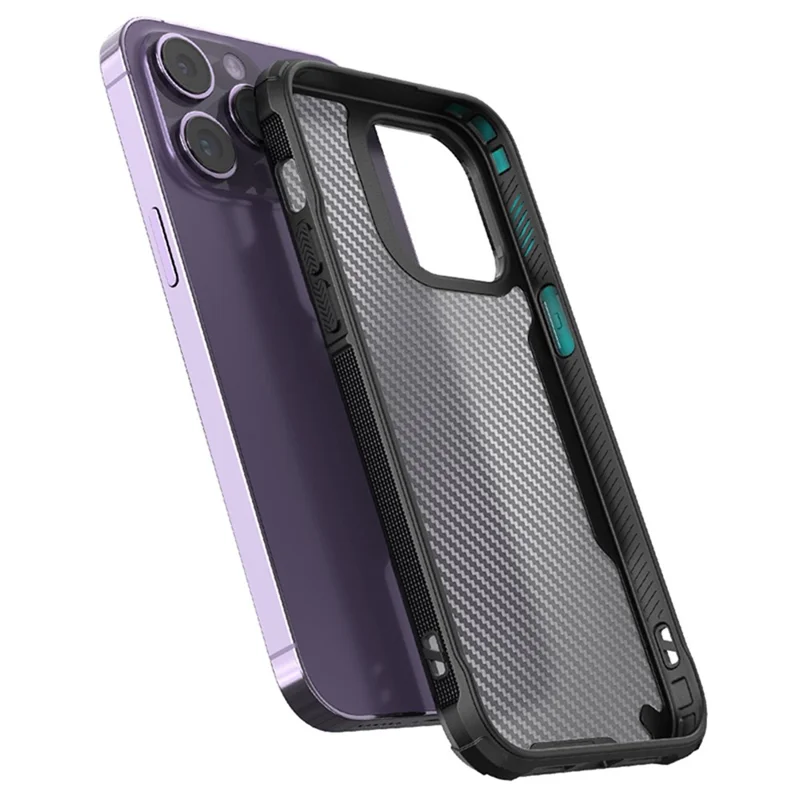 Voor iPhone 15 Hoesje Krasbestendig Vier Hoeken Schokabsorberend Koolstofvezelstructuur PC+TPU Telefoonhoesje