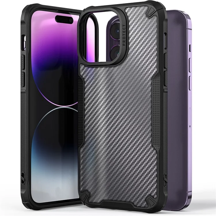 Для iPhone 15 Pro Max Four Corner Shock-absorbed Phone Case Anti-Scratch Carbon Fiber Texture PC+TPU Phone Cover
