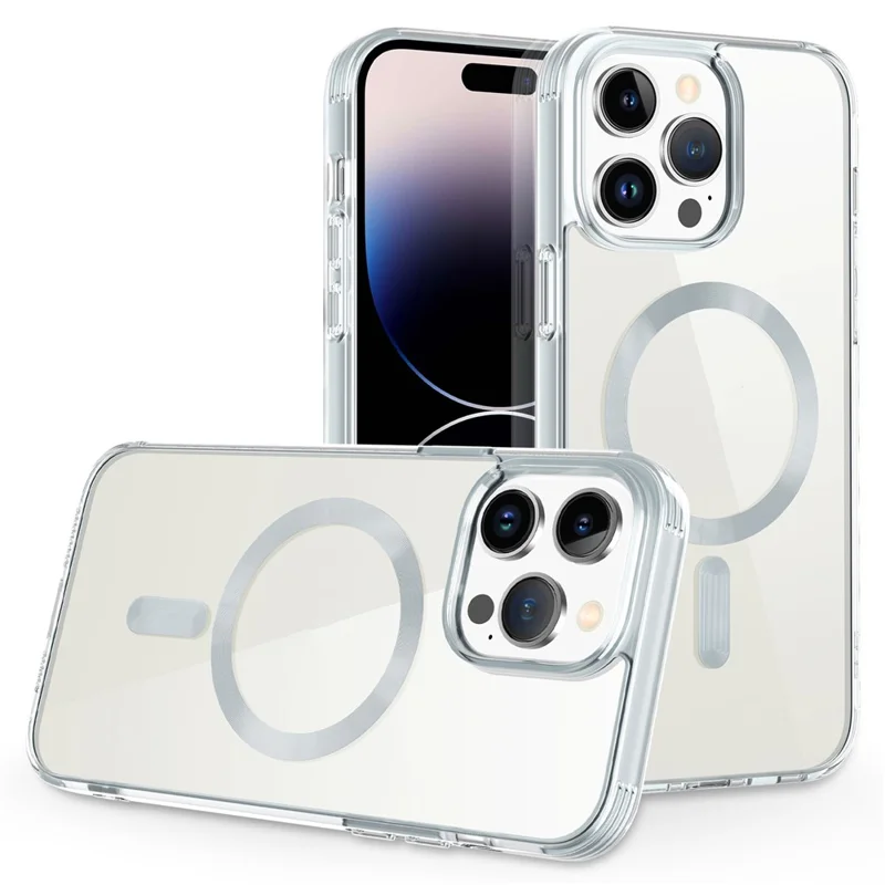 For iPhone 15 Pro Soft TPU+PC Phone Case Compatible with MagSafe Anti-Drop Slim Phone Cover - Grey