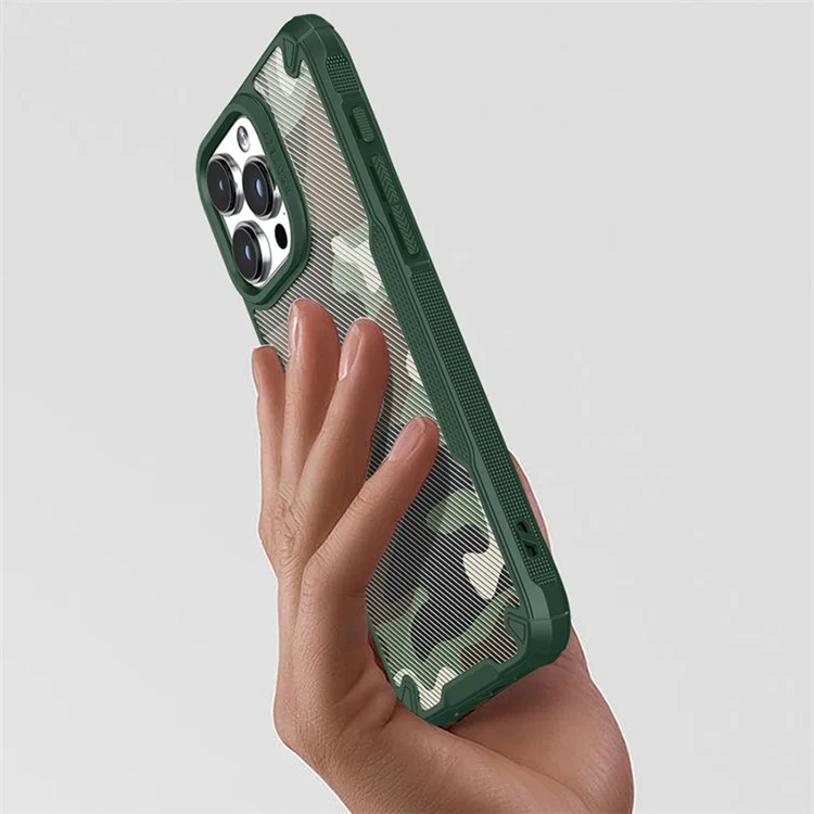 For iPhone 15 Pro Max Camouflage Phone Shell Shock-absorbed Case PC+TPU Phone Cover - Green
