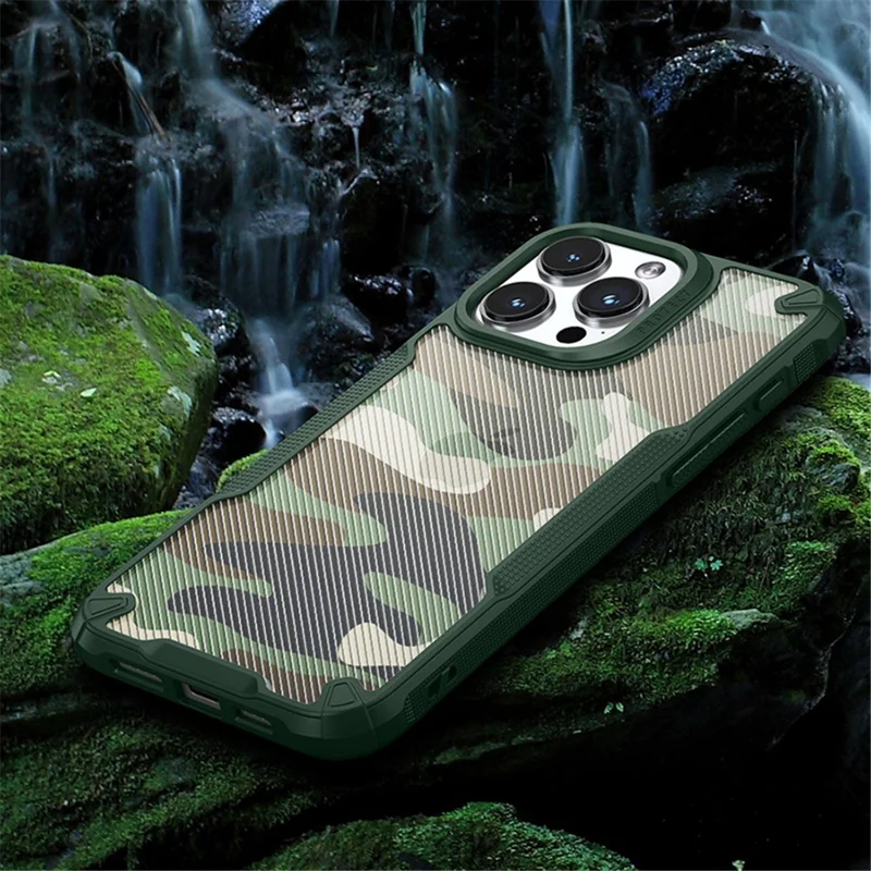 For iPhone 15 Pro Max Camouflage Phone Shell Shock-absorbed Case PC+TPU Phone Cover - Black