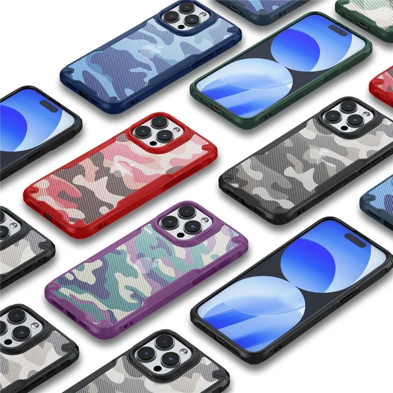 For iPhone 15 Pro Max Camouflage Phone Shell Shock-absorbed Case PC+TPU Phone Cover - Black