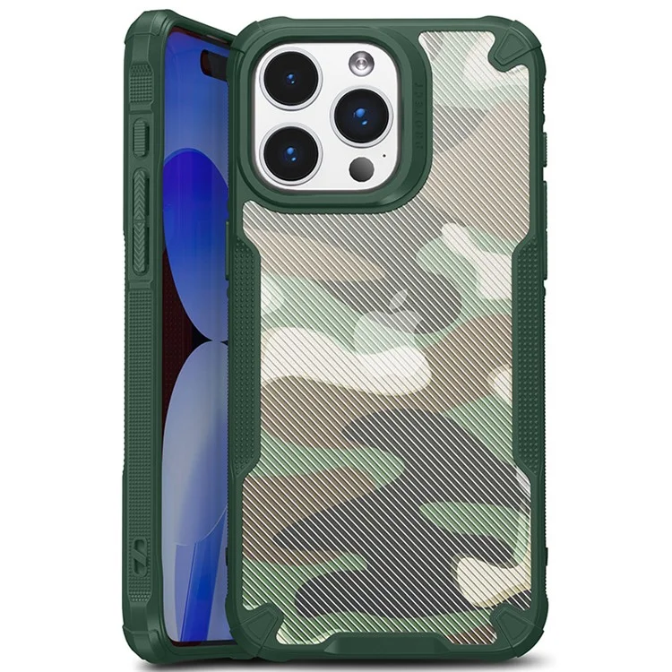 Para iPhone 15 Pro Anti-Scratch Funda de teléfono con camuflaje resistente a los golpes Funda de teléfono PC+TPU - Verde