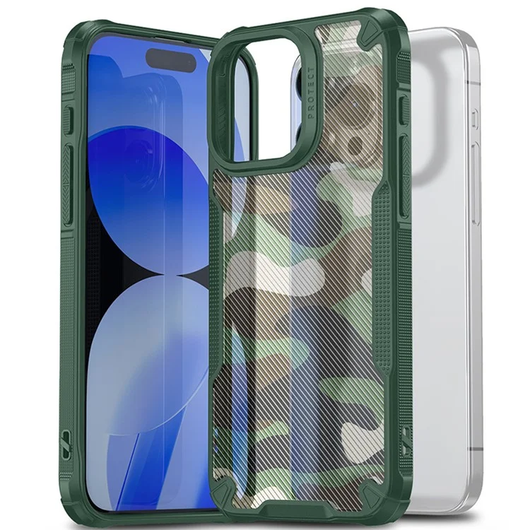 Para iPhone 15 Pro Anti-Scratch Funda de teléfono con camuflaje resistente a los golpes Funda de teléfono PC+TPU - Verde