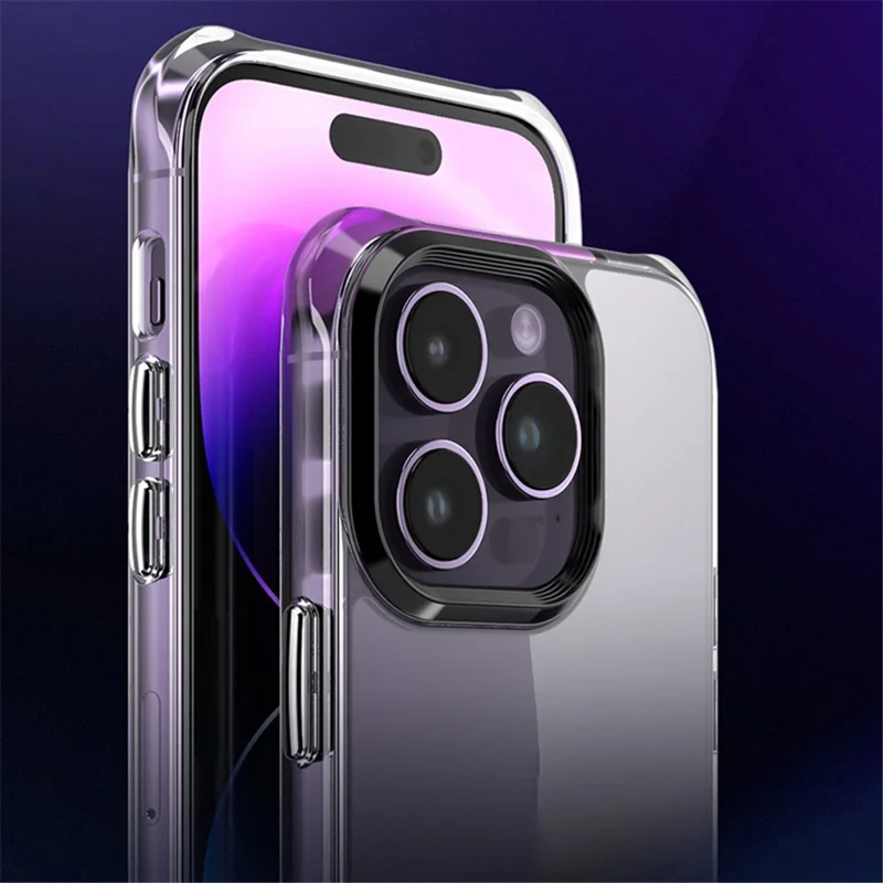 F9 For iPhone 15 Glossy High Transparency PC+TPU Back Case Drop Proof Phone Cover - Black