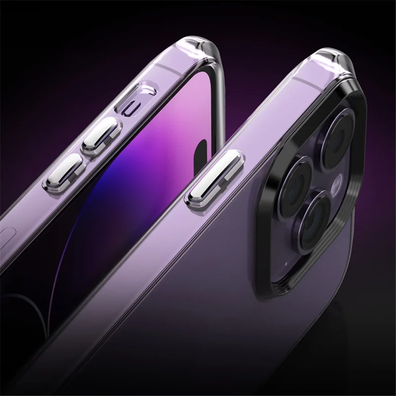 F9 For iPhone 15 Glossy High Transparency PC+TPU Back Case Drop Proof Phone Cover - Black