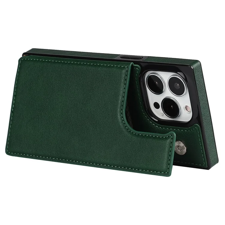 Per iPhone 15 Pro Kickstand Phone Case RFID Blocking Card Holder Protective Cover with Shoulder Strap - Verde
