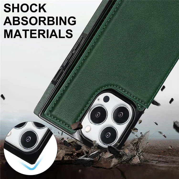 Per iPhone 15 Pro Kickstand Phone Case RFID Blocking Card Holder Protective Cover with Shoulder Strap - Verde