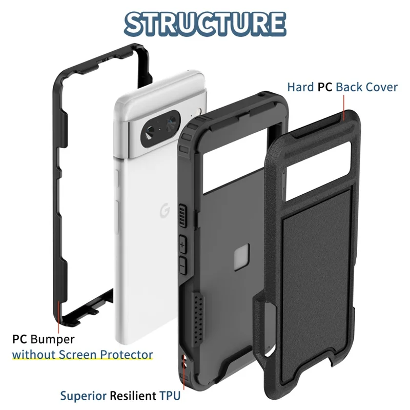 Style F1 For Google Pixel 8 Drop-proof Back Case PC+TPU Anti-scratch Phone Cover - Black
