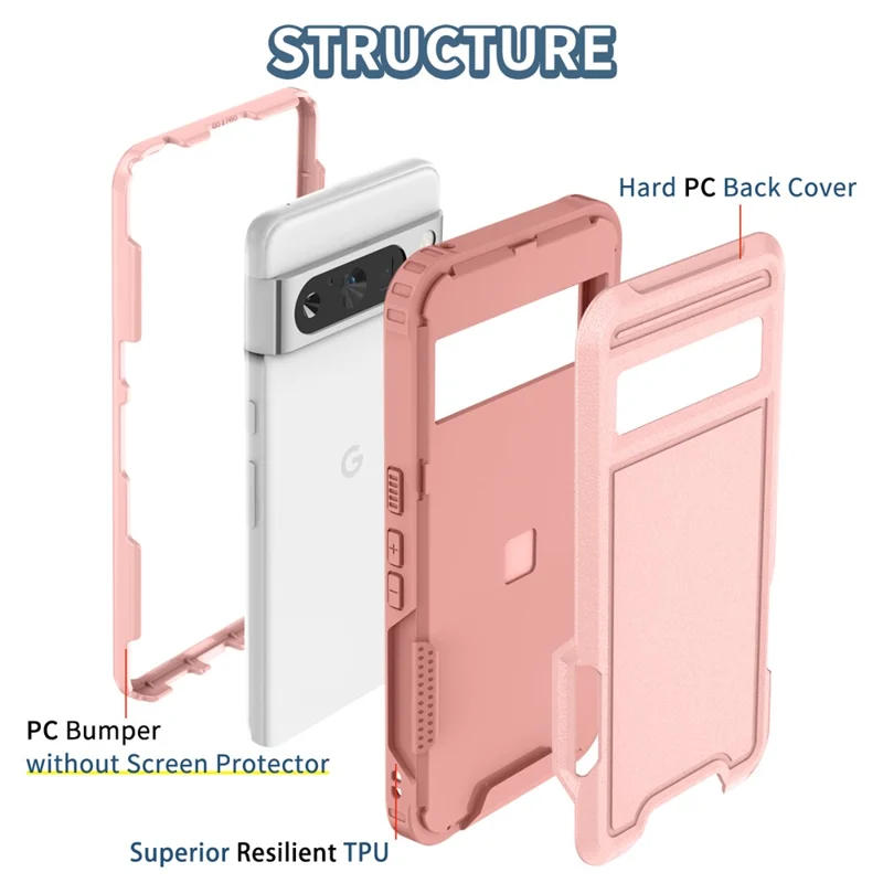 Style F1 For Google Pixel 8 Pro PC+TPU Anti-scratch Phone Case Shockproof Back Cover - Pink